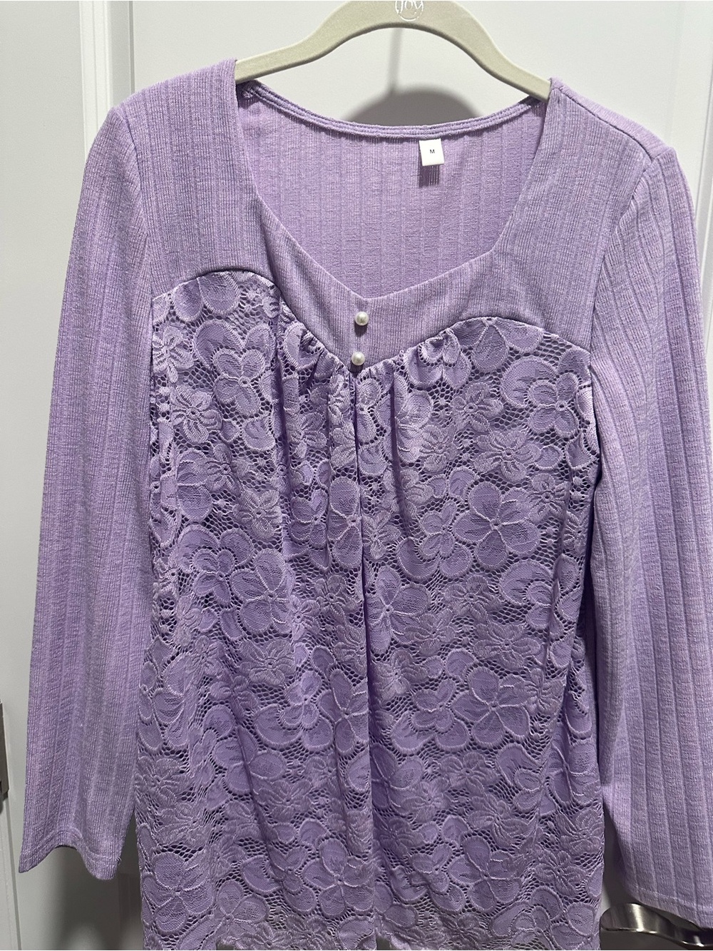 Lilac Lace-Front Long Sleeve Women's Top